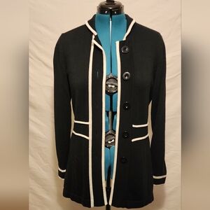 Rafaella Black & White Tipped Cardigan Sweater Jacket - Size Large